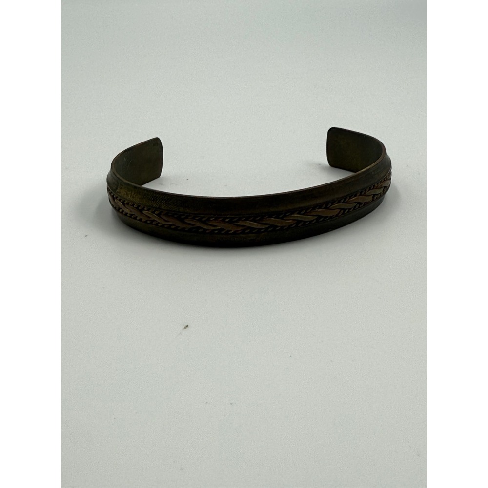 Vintage Braided Copper and Brass Cuff Bracelet Mixed Metal Boho Bangle - Picture 2 of 4